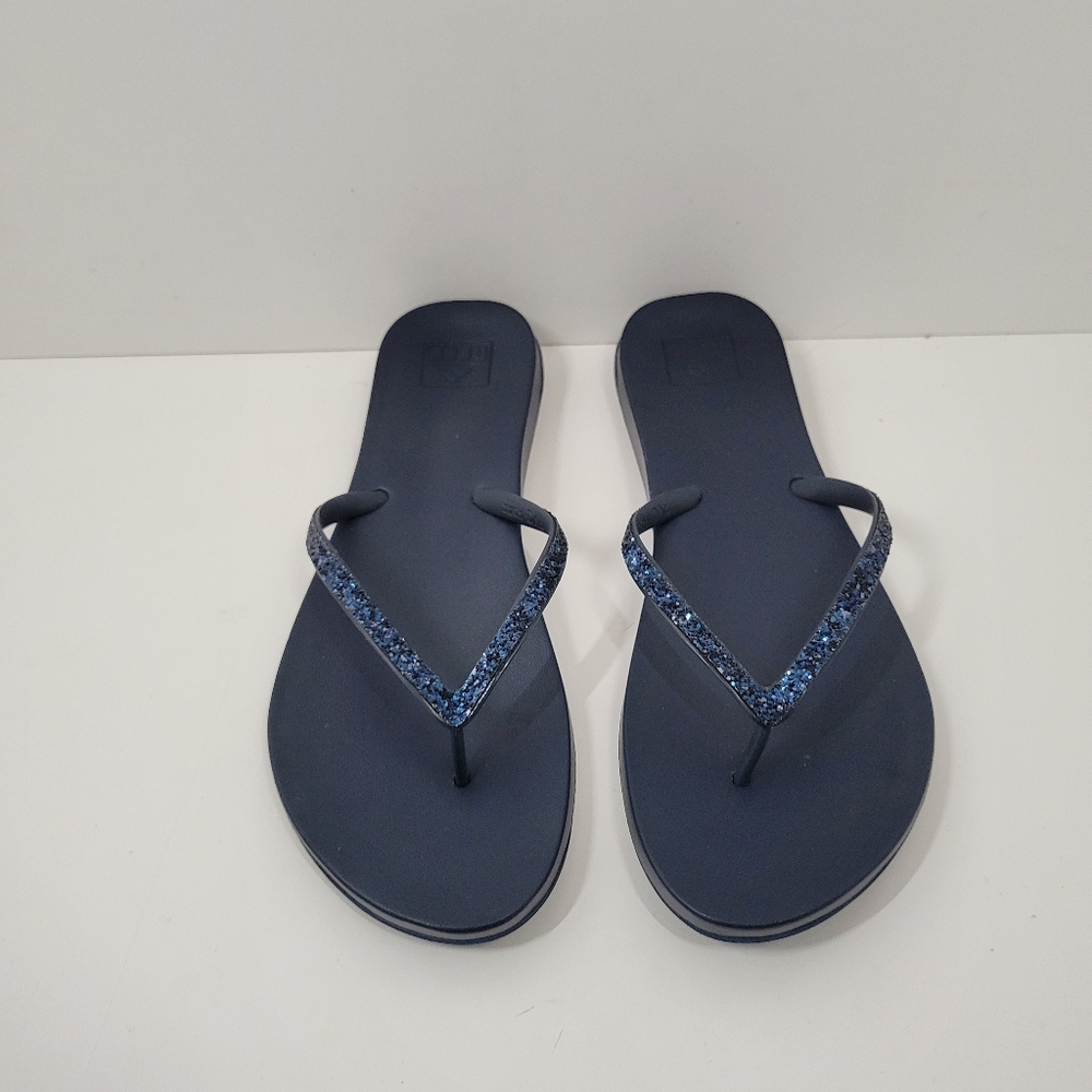 Reef Cushion Navy Blue Glitter Thong Flip Flop Sandals Women's Size 10-11 - Picture 2 of 5